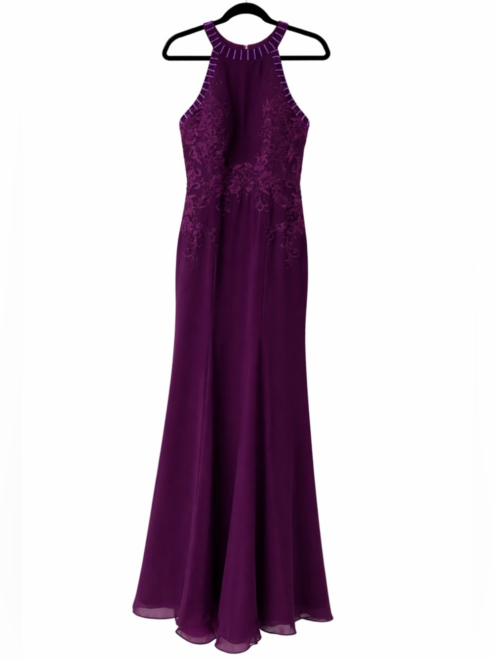 Plum Purple Lace Appliqué Beaded Halter Gown |  Formal Dress | Wedding Guest - Picture 8 of 13